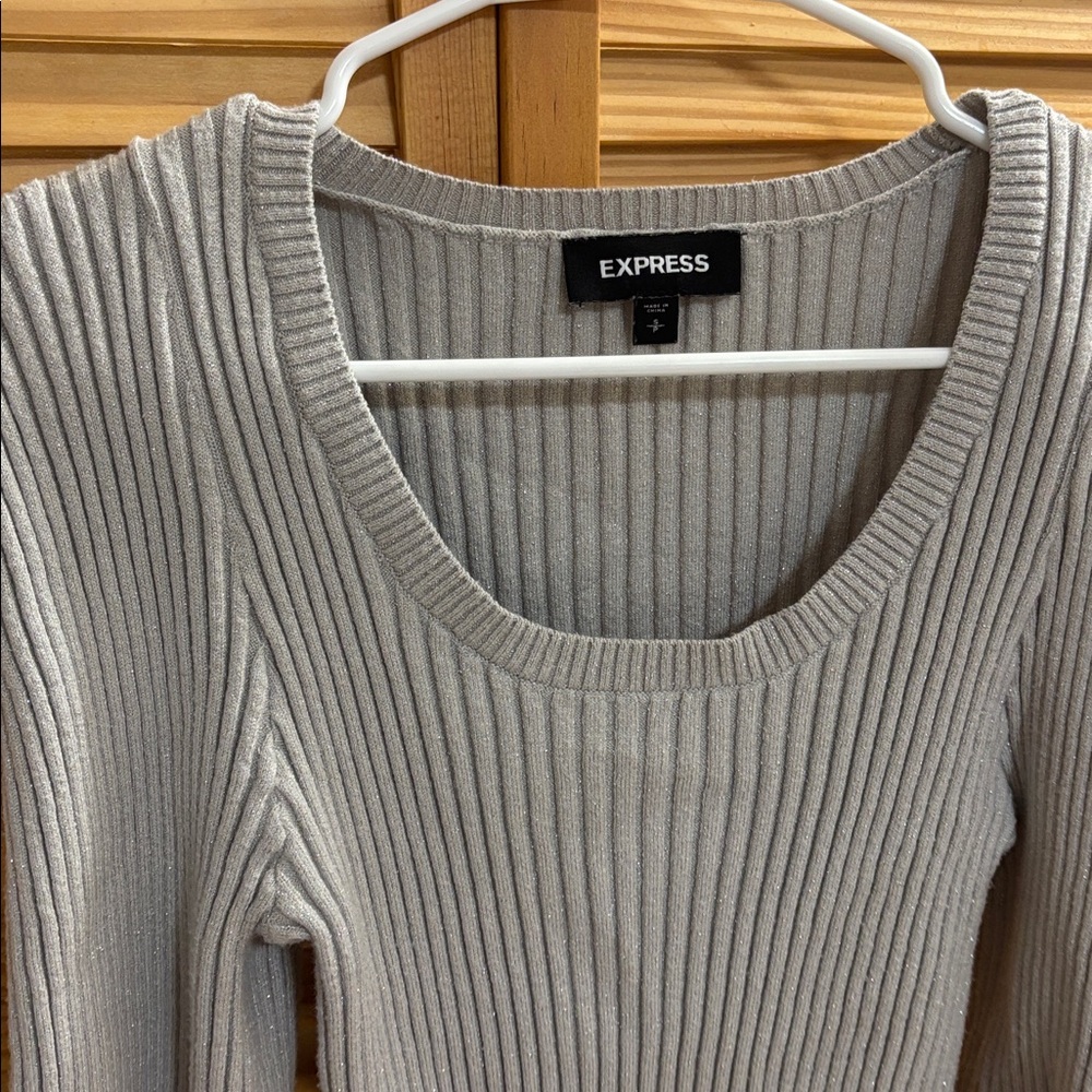 Express Light Gray Ribbed Sweater - image 4